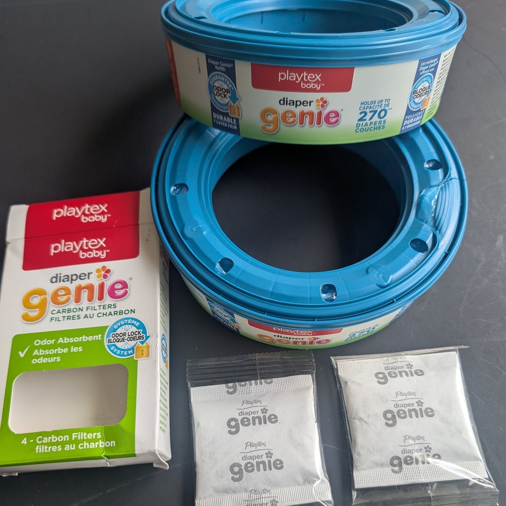 Playtex Diaper Genie Refills (540 count) And Carbon Filters, New in Package
